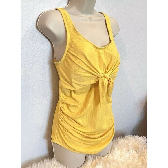 PinkBlush Women’s Yellow Ribbed Front Knot One-Piece Maternity Swimsuit Size M - Picture 7 of 12